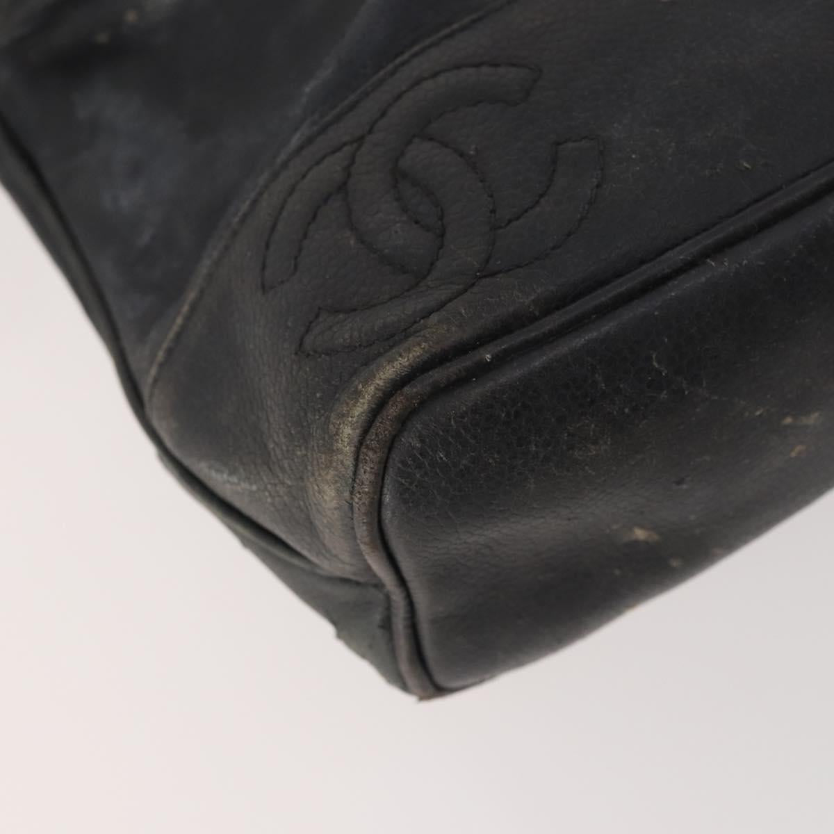 CHANEL Backpack Caviar Skin Black Silver CC Auth BA12657