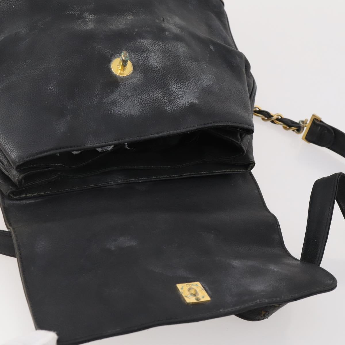 CHANEL Backpack Caviar Skin Black Silver CC Auth BA12657