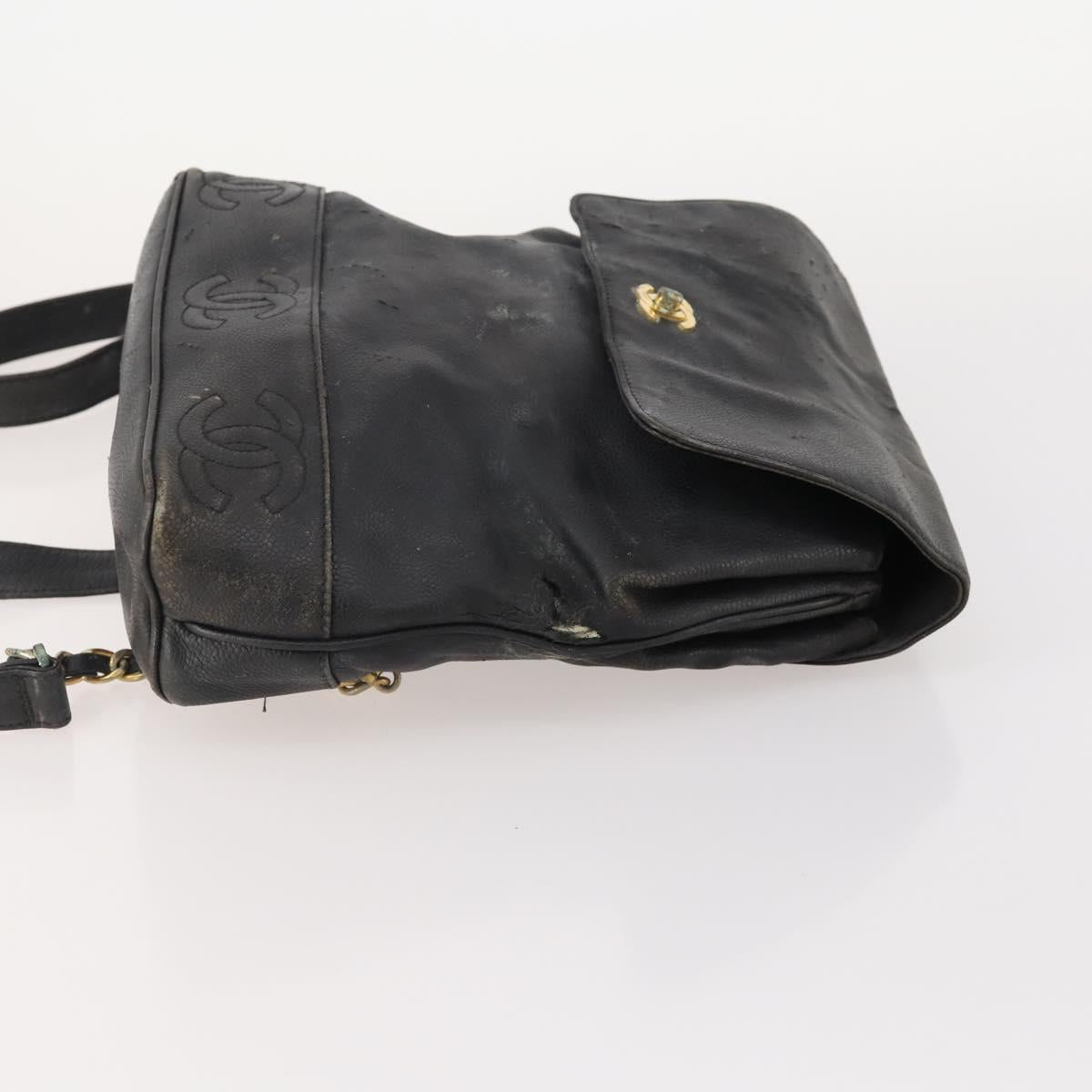 CHANEL Backpack Caviar Skin Black Silver CC Auth BA12657