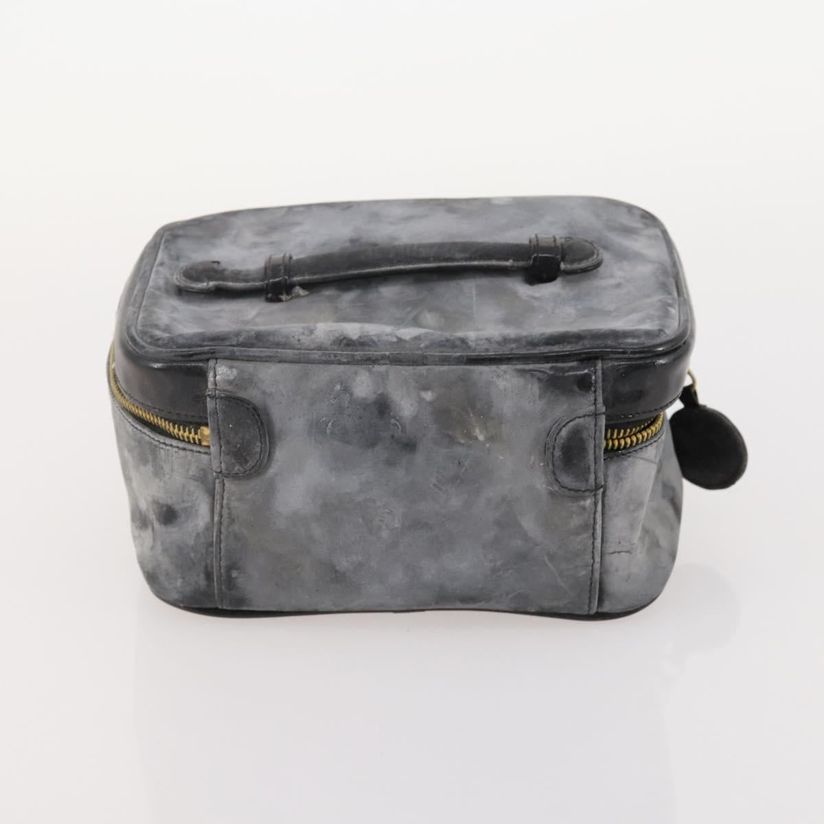 CHANEL Vanity Pouch Leather 2 Set Black CC Auth BA12664