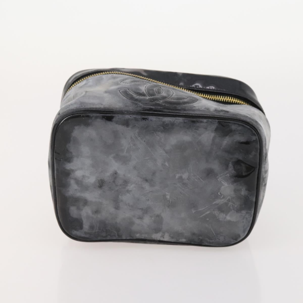 CHANEL Vanity Pouch Leather 2 Set Black CC Auth BA12664