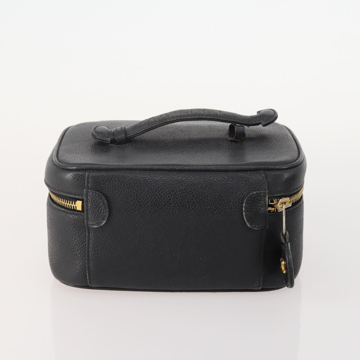 CHANEL Vanity Pouch Leather 2 Set Black CC Auth BA12664
