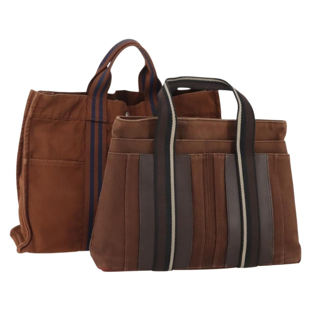 HERMES Tote Bag Canvas 2 Set Brown Auth BA12668