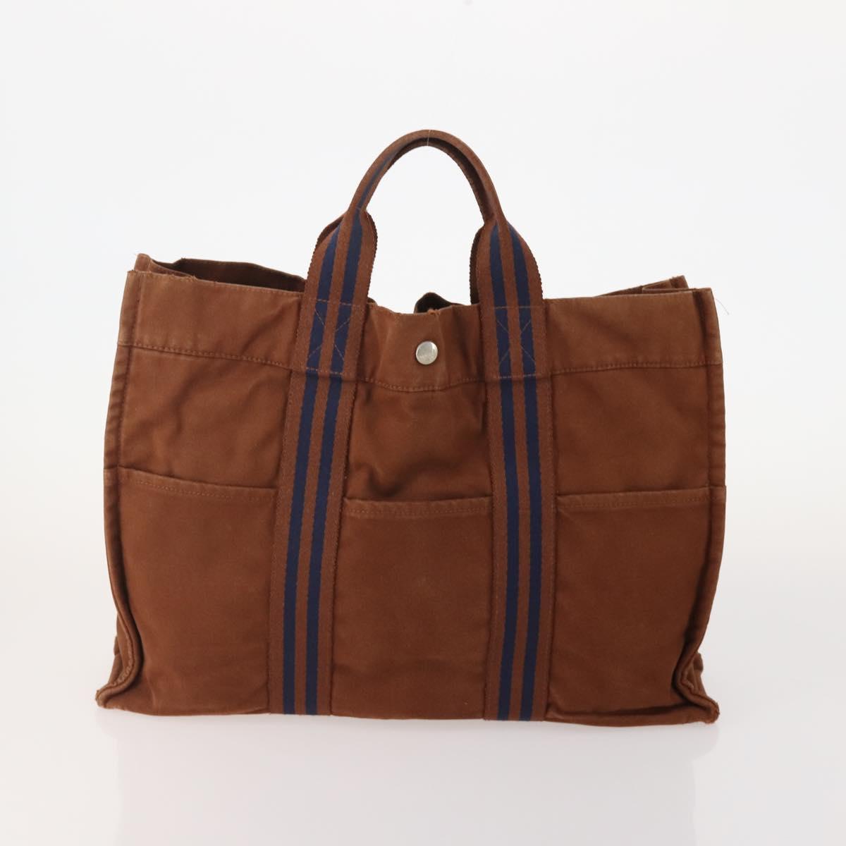 HERMES Tote Bag Canvas 2 Set Brown Auth BA12668