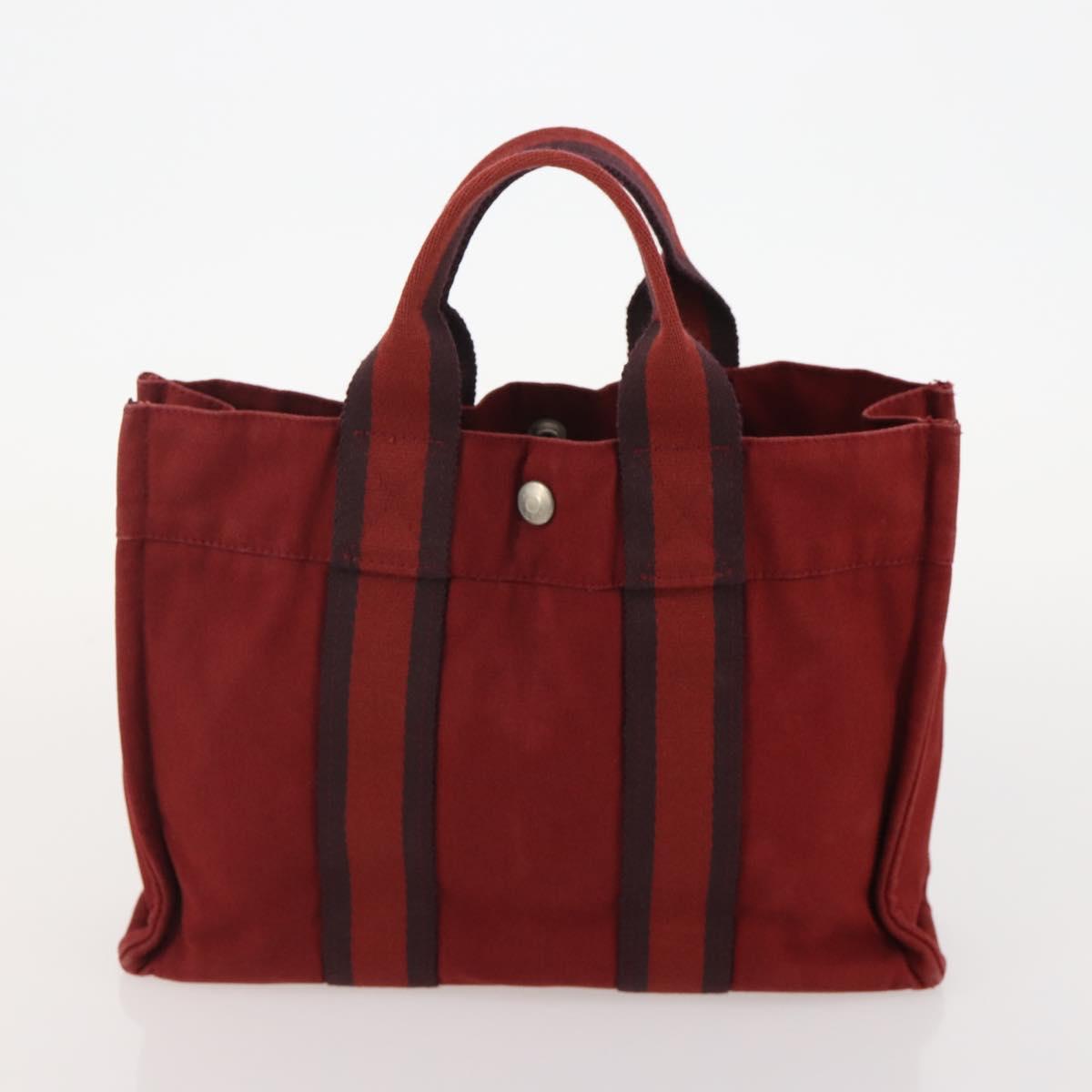 HERMES Hand Bag Canvas 2 Set Red Gray Auth BA12669