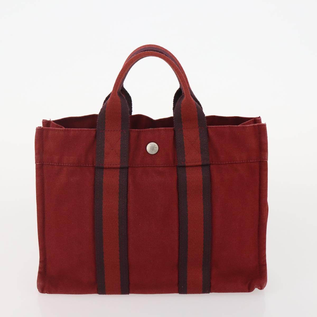 HERMES Hand Bag Canvas 2 Set Red Gray Auth BA12669