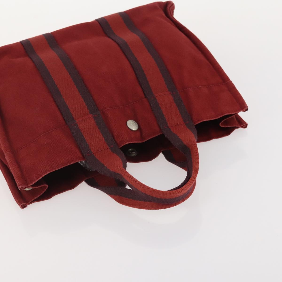 HERMES Hand Bag Canvas 2 Set Red Gray Auth BA12669