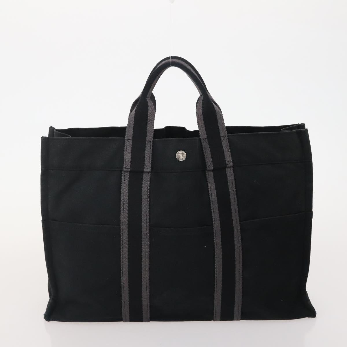 HERMES Fourre Tout Hand Bag Cotton 3 Set Black Gray Auth BA12670