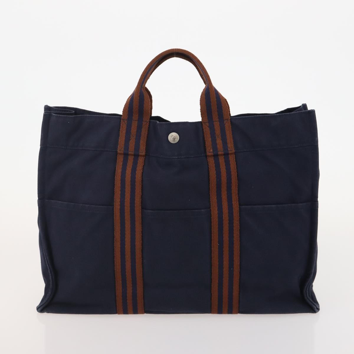 HERMES Fourre Tout Hand Bag Cotton 2 Set Black Navy Auth BA12675