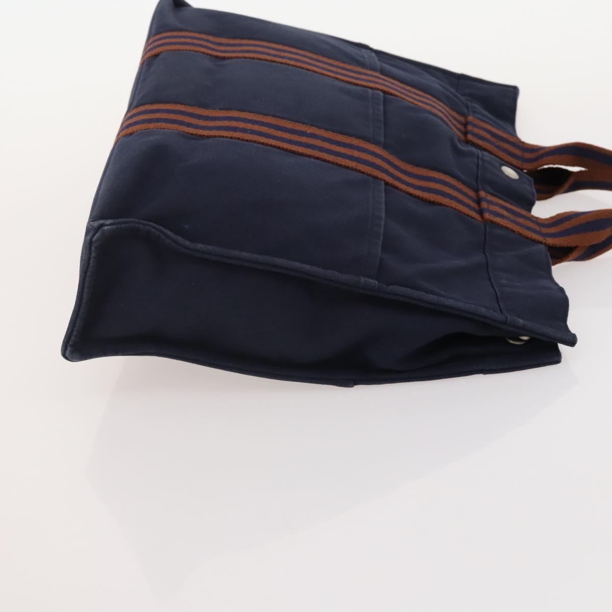 HERMES Fourre Tout Hand Bag Cotton 2 Set Black Navy Auth BA12675