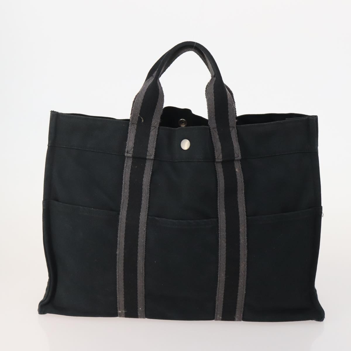 HERMES Fourre Tout Hand Bag Cotton 2 Set Black Navy Auth BA12675