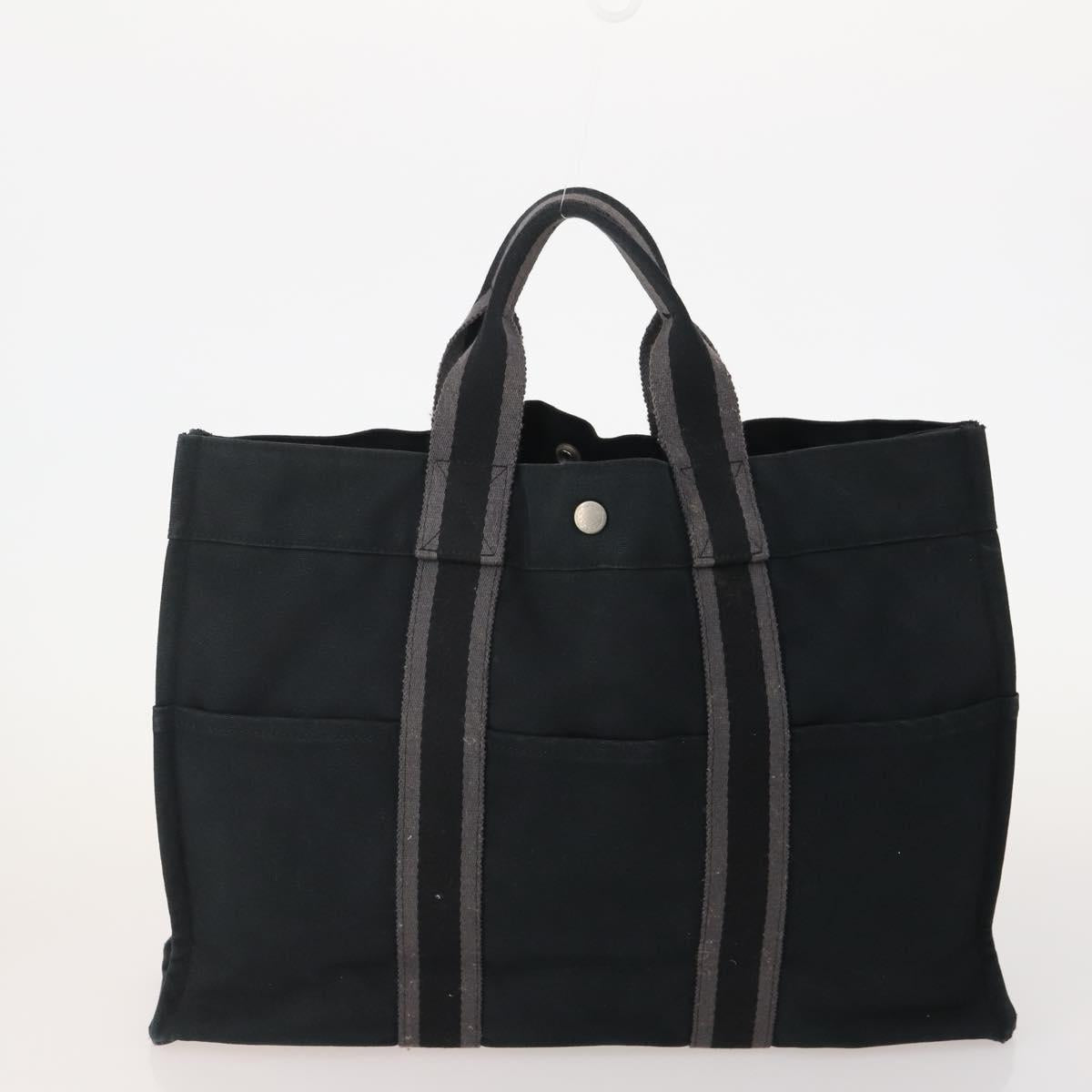 HERMES Fourre Tout Hand Bag Cotton 2 Set Black Navy Auth BA12675