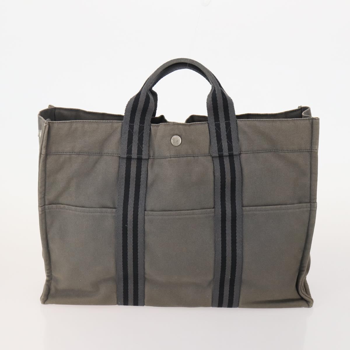HERMES Fourre Tout Hand Bag Cotton 3 Set White Gray Red Auth BA12676