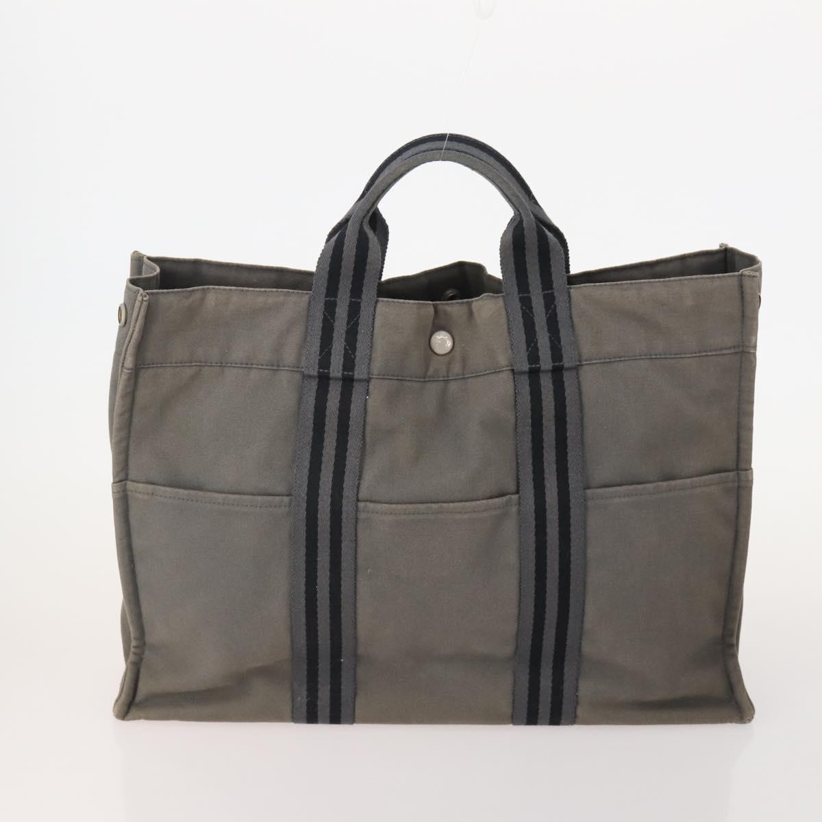 HERMES Fourre Tout Hand Bag Cotton 3 Set White Gray Red Auth BA12676