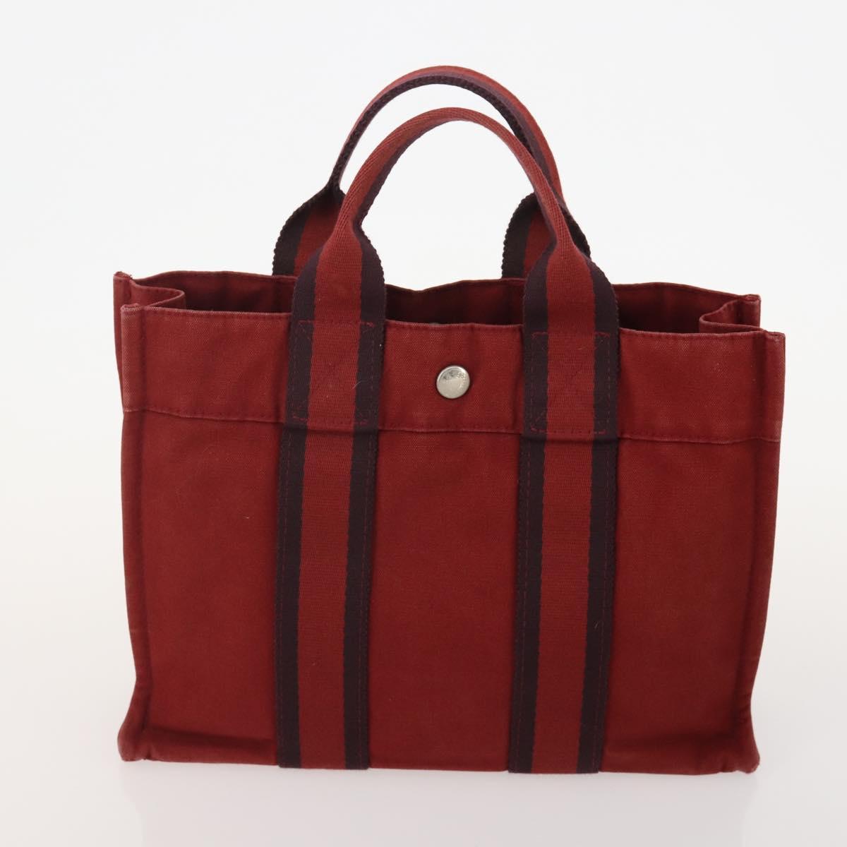HERMES Fourre Tout Hand Bag Cotton 3 Set White Gray Red Auth BA12676