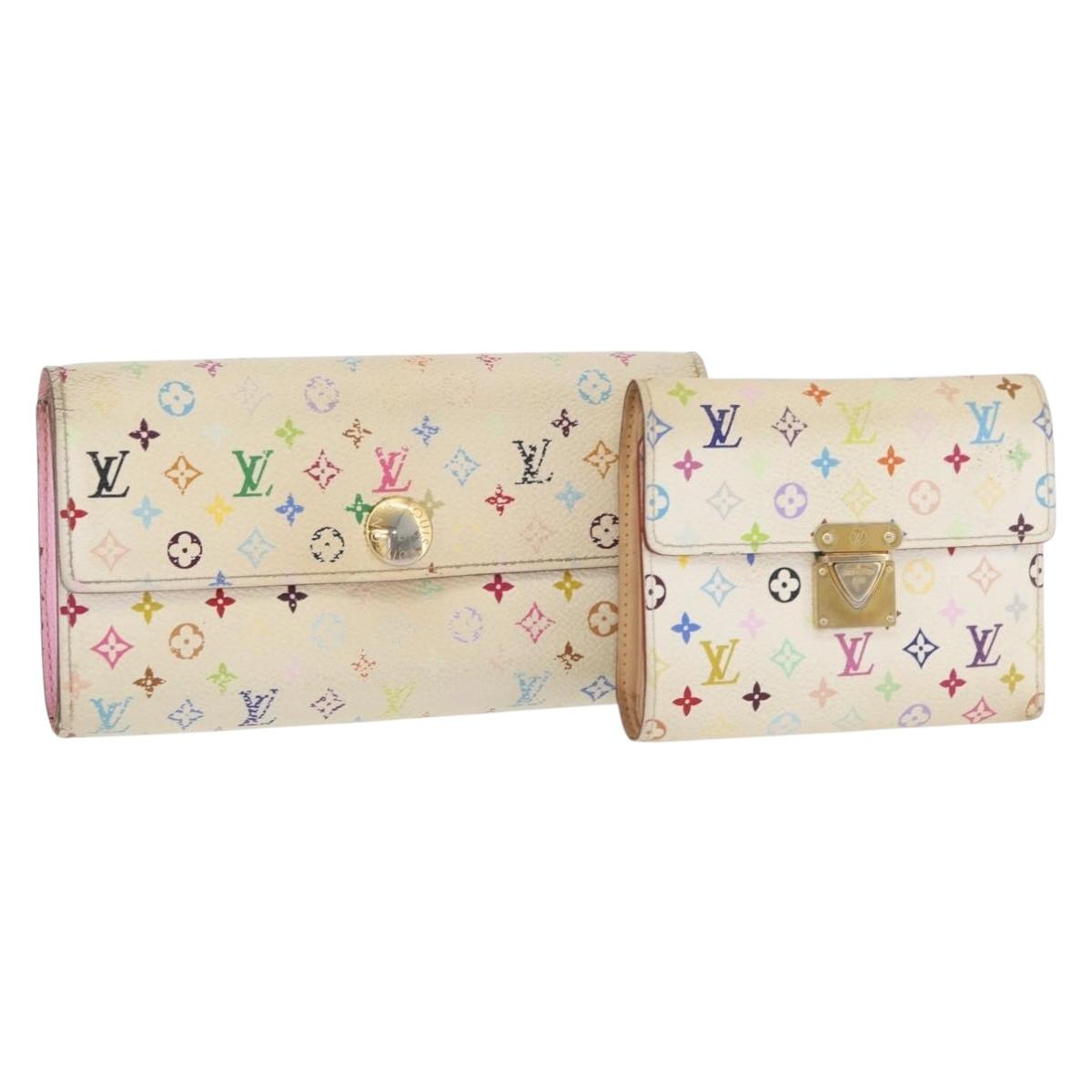 LOUIS VUITTON Monogram Multicolor Wallet 2 Set White LV Auth BA12677