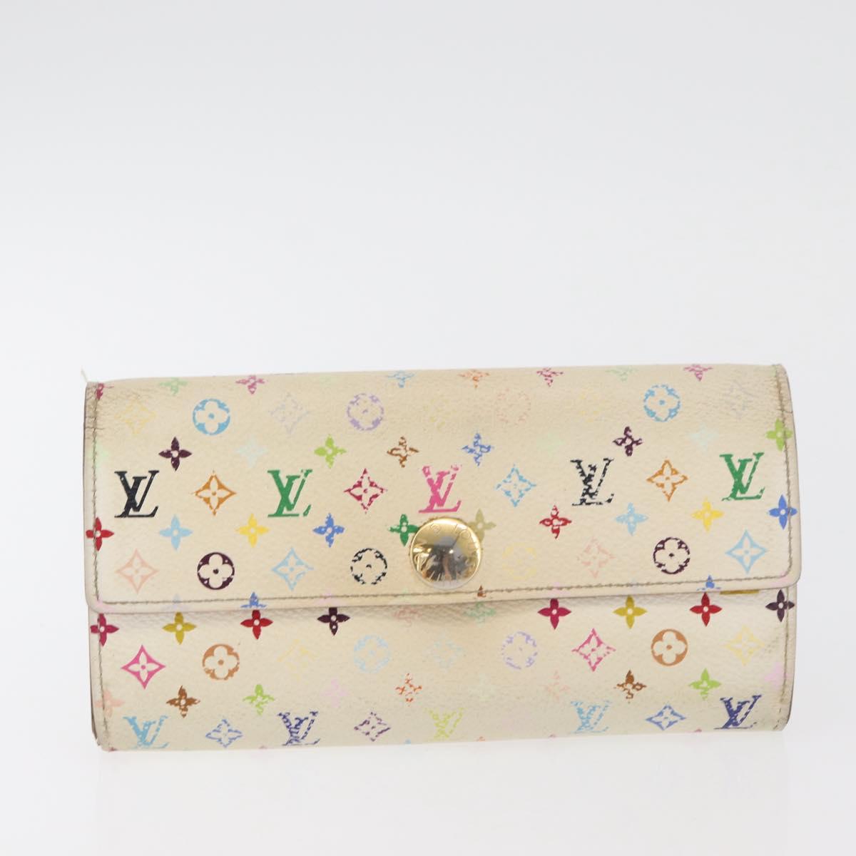 LOUIS VUITTON Monogram Multicolor Wallet 2 Set White LV Auth BA12677