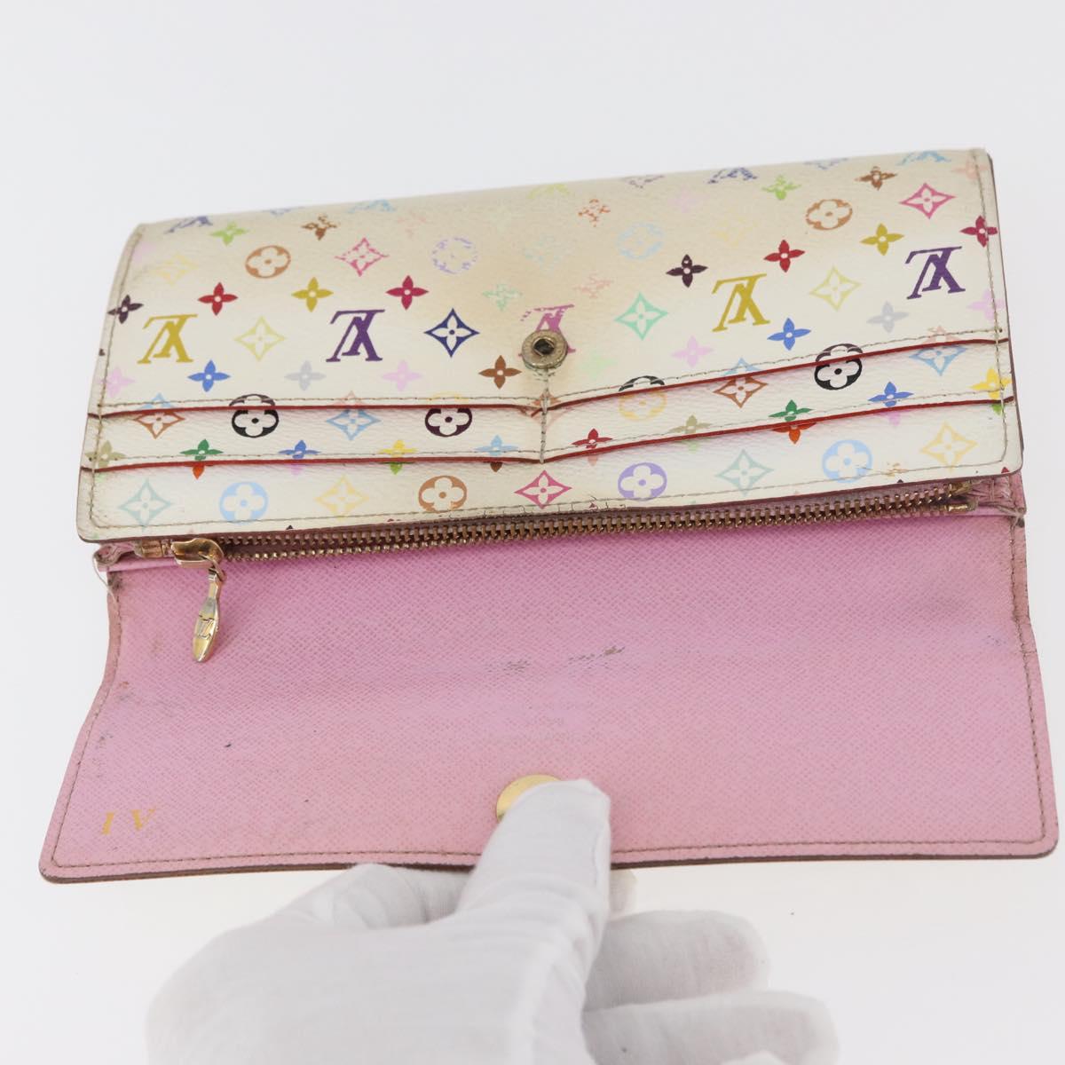 LOUIS VUITTON Monogram Multicolor Wallet 2 Set White LV Auth BA12677