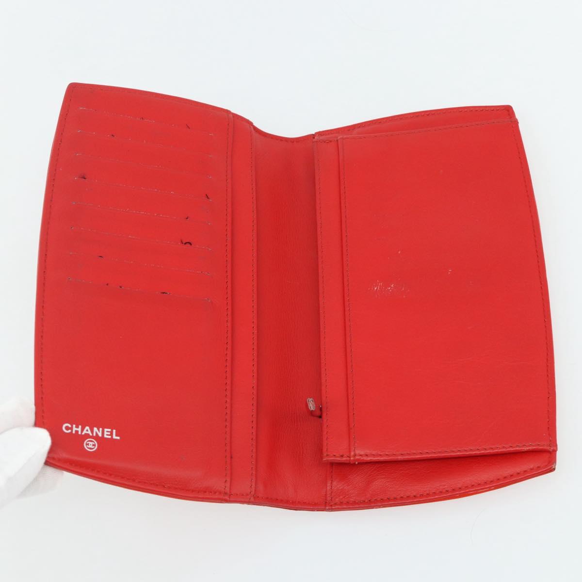 CHANEL Wallet Leather 3 Set Orange Red black CC Auth BA12678