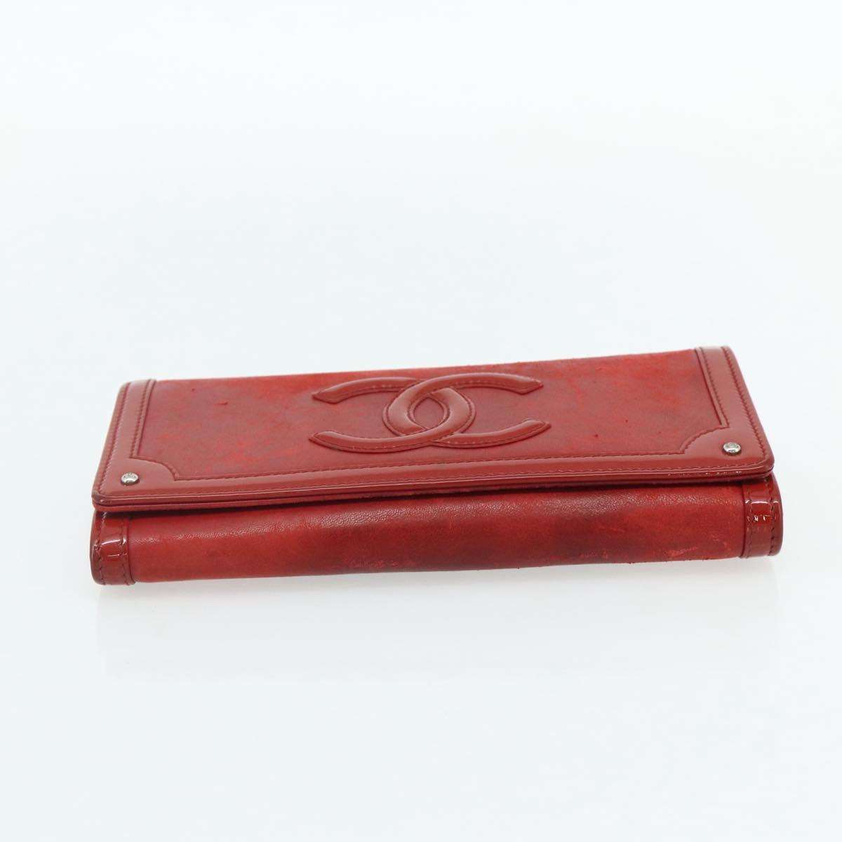 CHANEL Wallet Leather 3 Set Orange Red black CC Auth BA12678