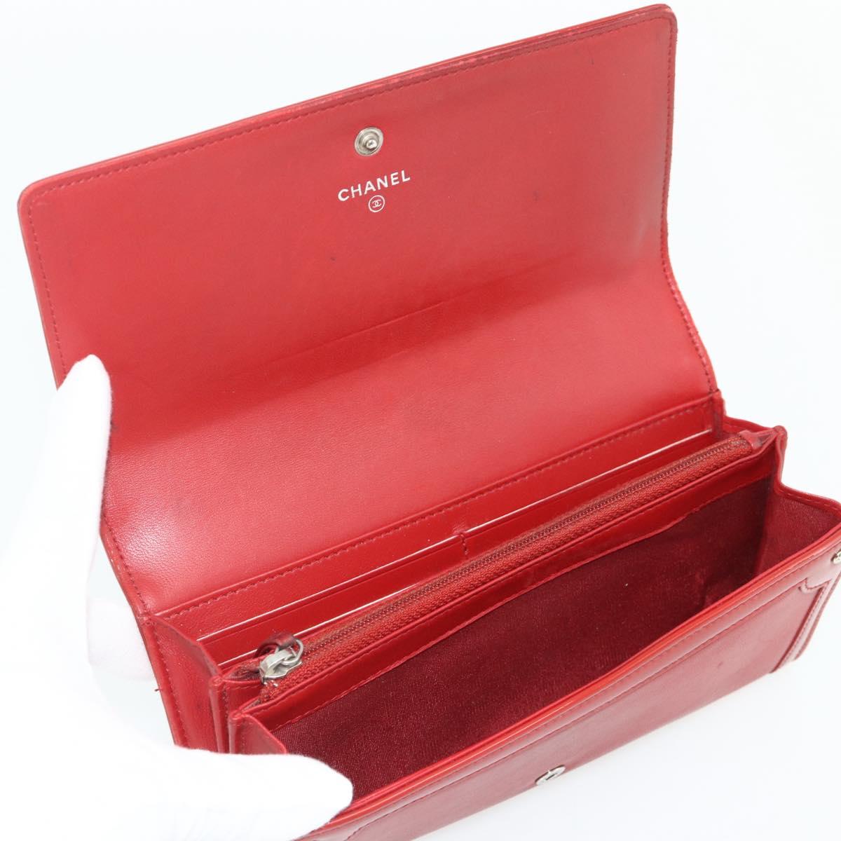 CHANEL Wallet Leather 3 Set Orange Red black CC Auth BA12678