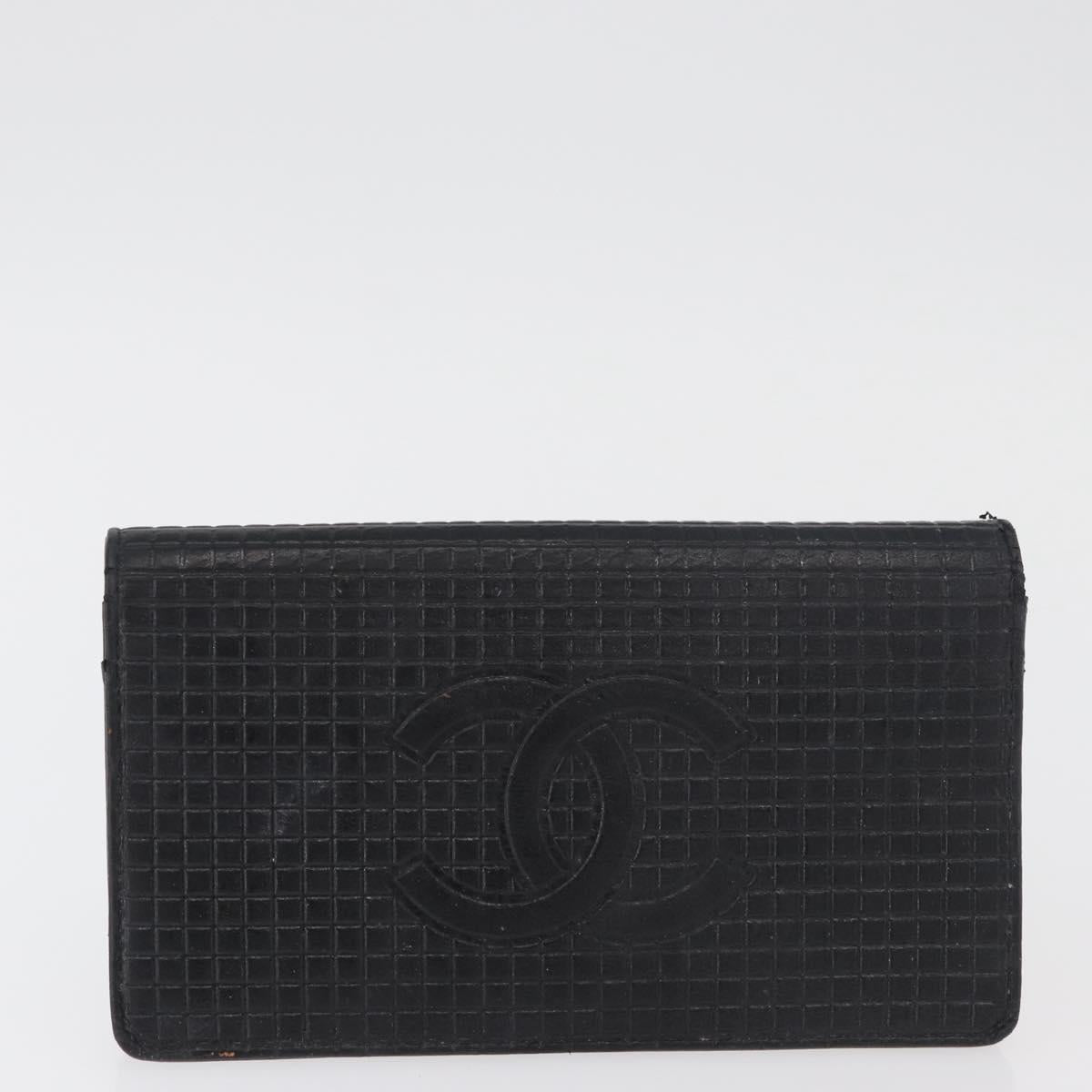 CHANEL Wallet Leather 2 Set Black CC Auth BA12679
