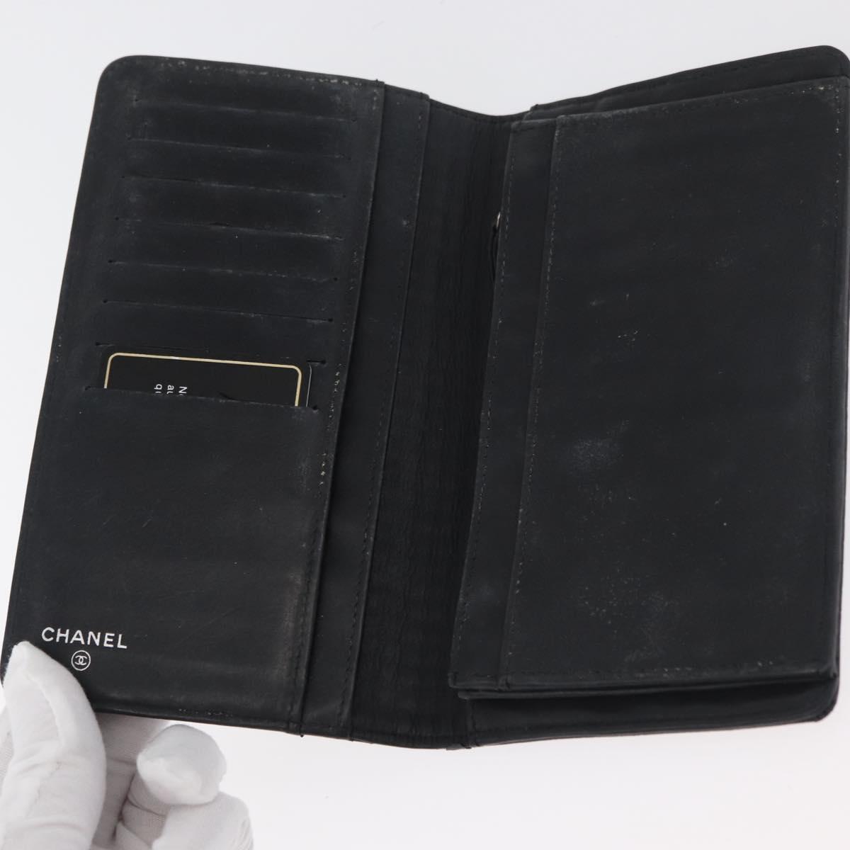 CHANEL Wallet Leather 2 Set Black CC Auth BA12679
