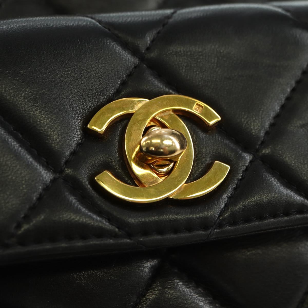 CHANEL Matelasse Chain Backpack Lamb Skin Gold Black CC Auth BA12682SAV