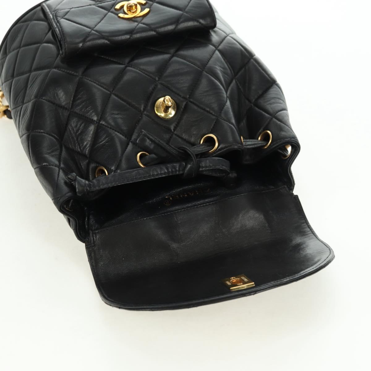 CHANEL Matelasse Chain Backpack Lamb Skin Gold Black CC Auth BA12682SAV