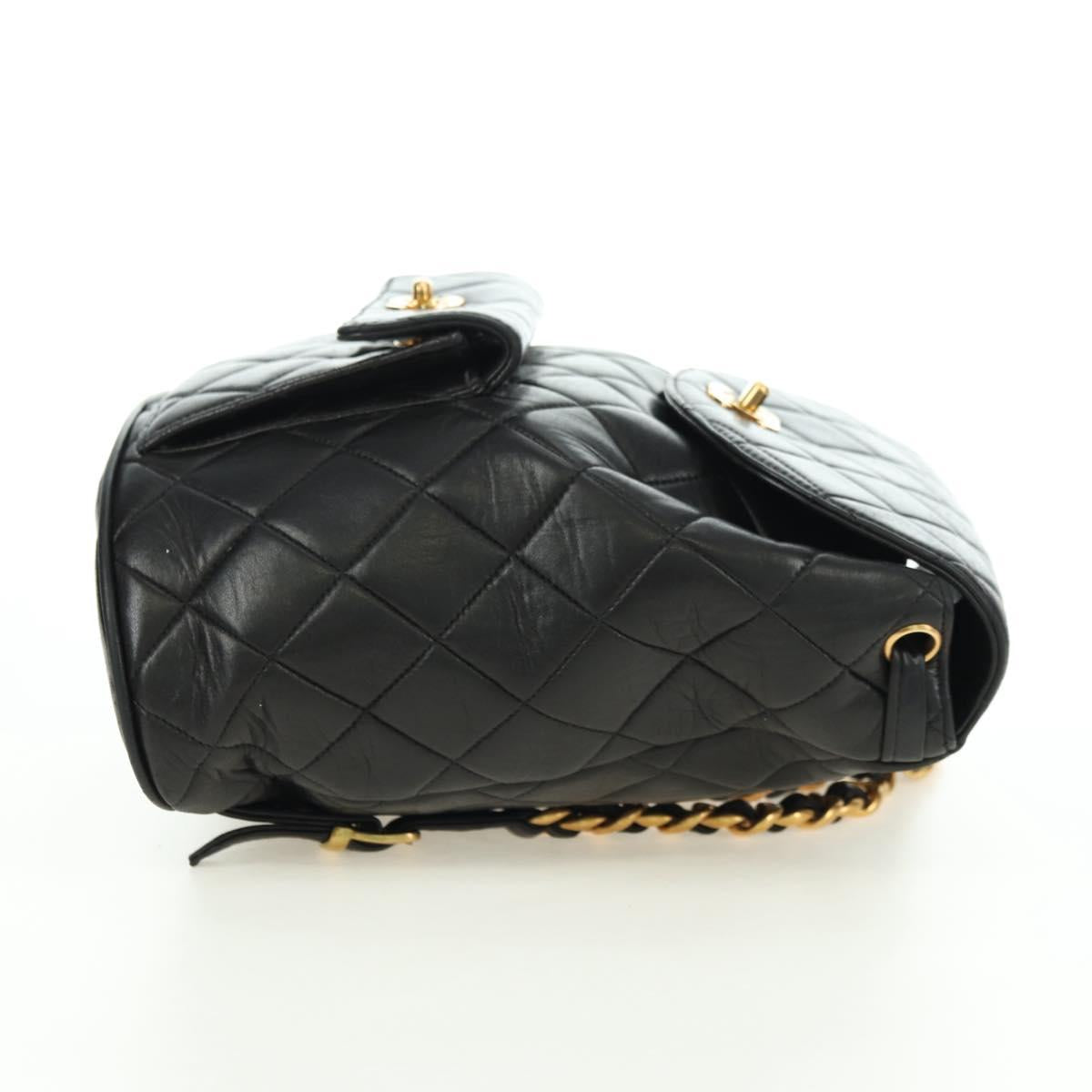 CHANEL Matelasse Chain Backpack Lamb Skin Gold Black CC Auth BA12682SAV