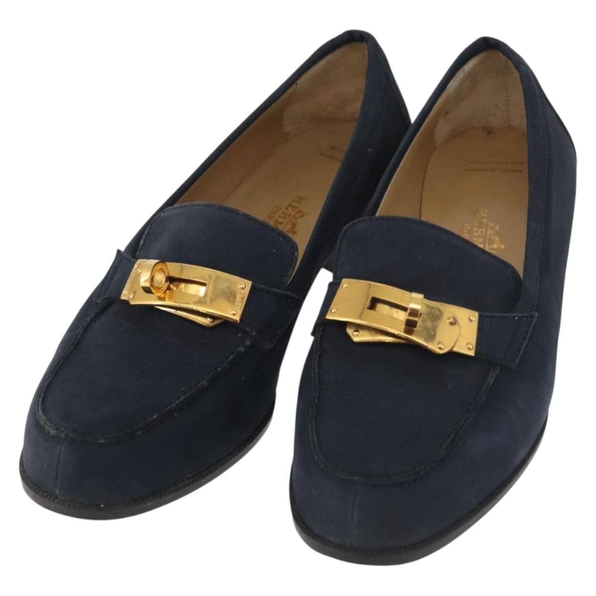 HERMES Kelly Loafers Suede 35 1/2 Navy Auth BA12685