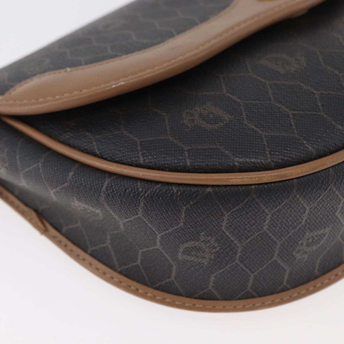 Christian Dior Honeycomb Canvas Shoulder Bag PVC Black Gold Auth BA12686