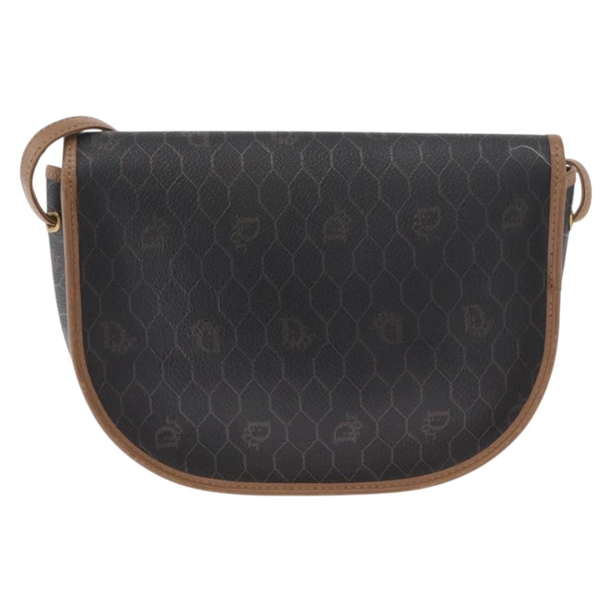 Christian Dior Honeycomb Canvas Shoulder Bag PVC Black Gold Auth BA12686