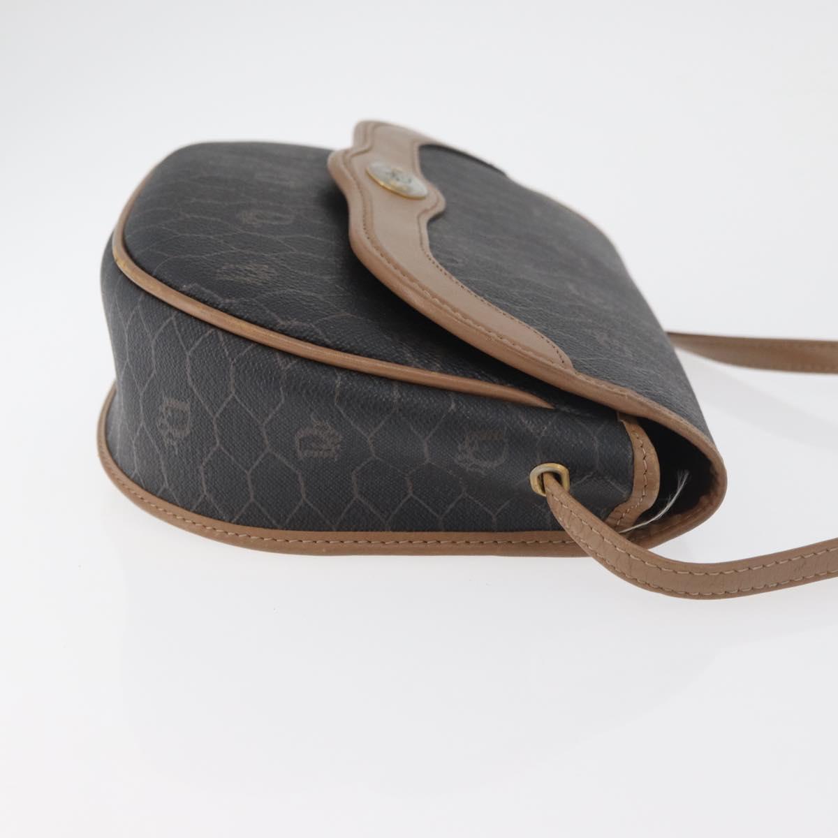 Christian Dior Honeycomb Canvas Shoulder Bag PVC Black Gold Auth BA12686