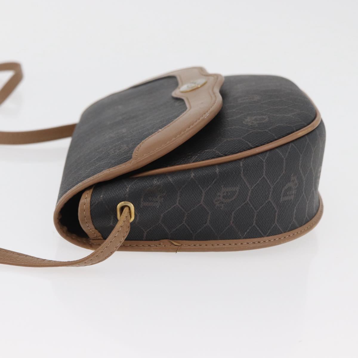 Christian Dior Honeycomb Canvas Shoulder Bag PVC Black Gold Auth BA12686