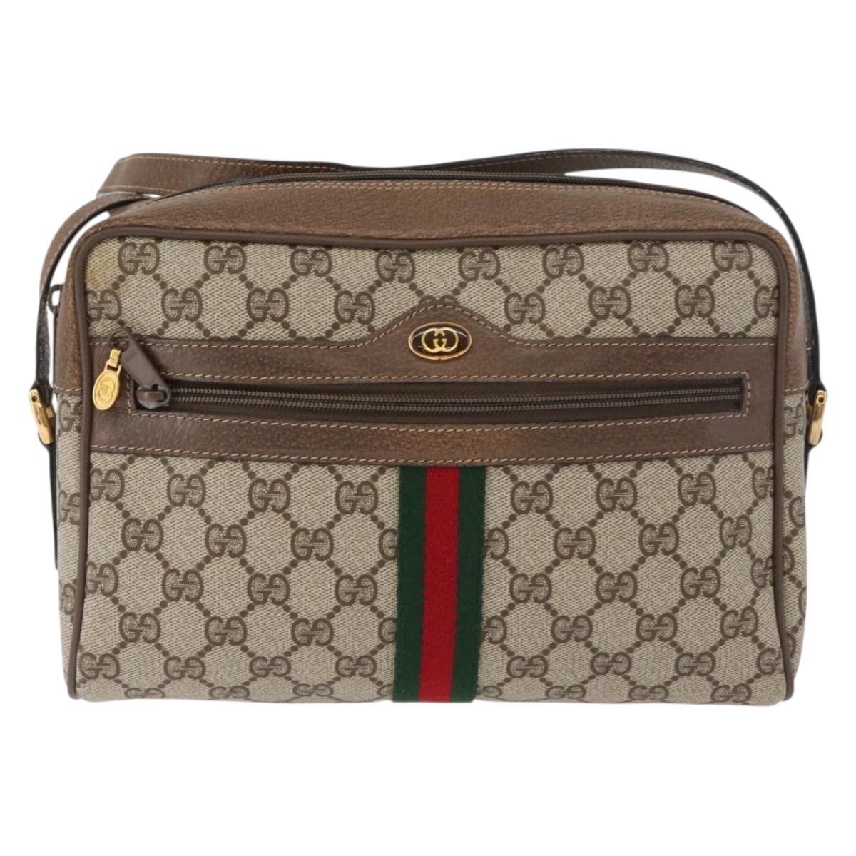 GUCCI GG Supreme Web Sherry Line Bag PVC Beige Gold 24 02 005 Auth BA12706