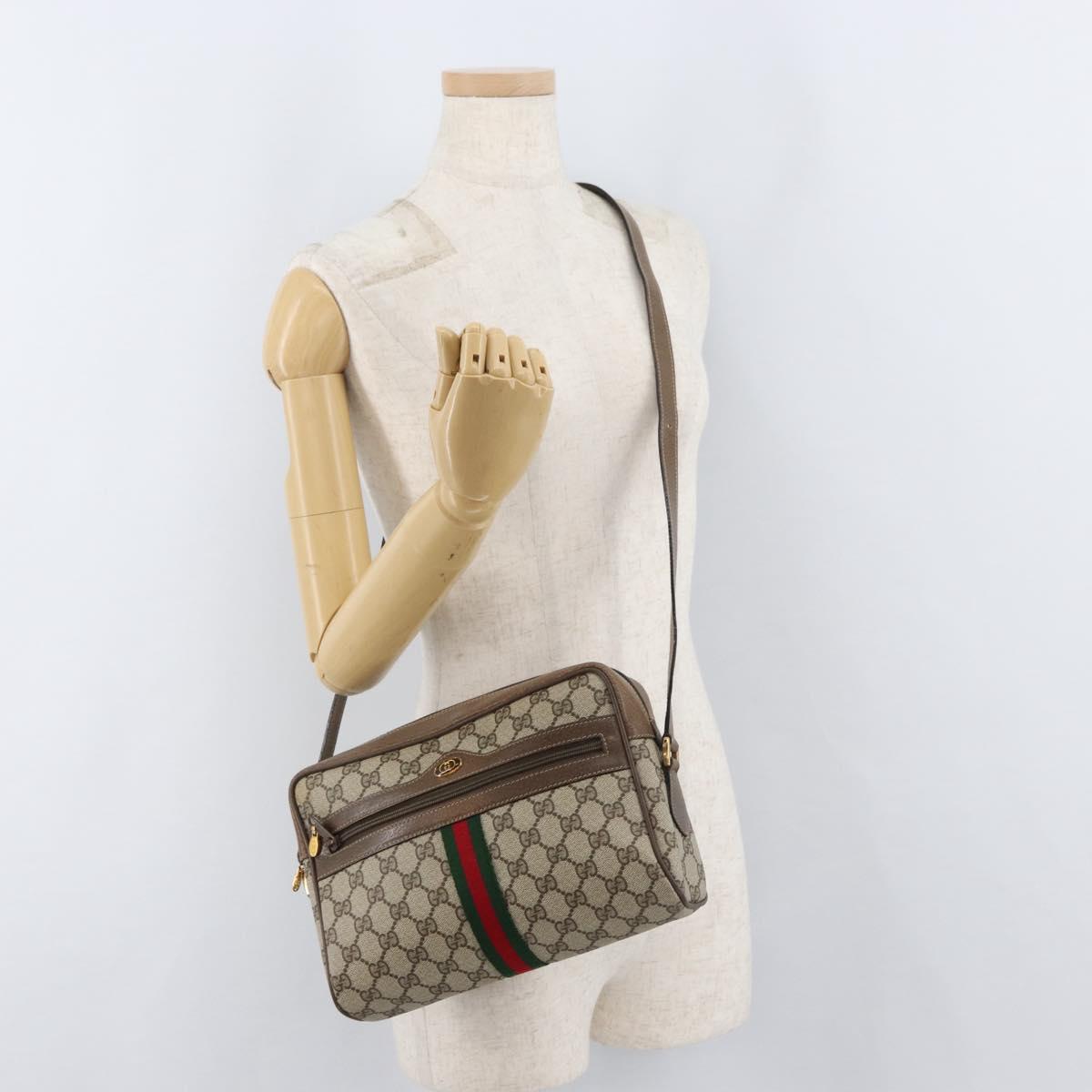 GUCCI GG Supreme Web Sherry Line Bag PVC Beige Gold 24 02 005 Auth BA12706