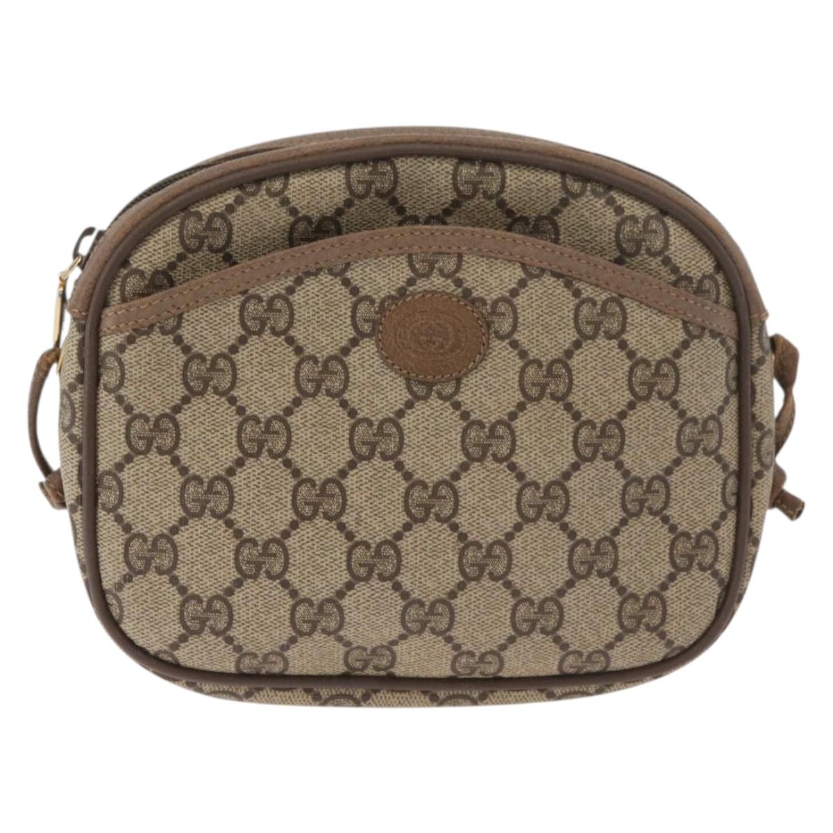 GUCCI GG Supreme Shoulder Bag PVC Beige Gold 116 02 606 Auth BA12707