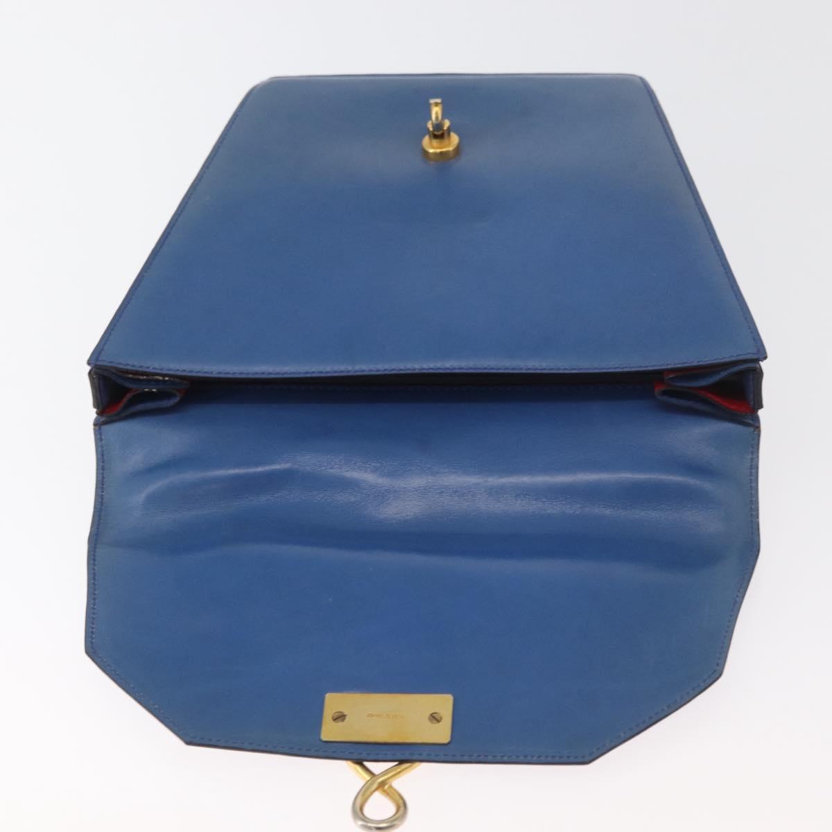 CELINE Medallion Hand Bag Leather Blue Gold Auth BA12709A