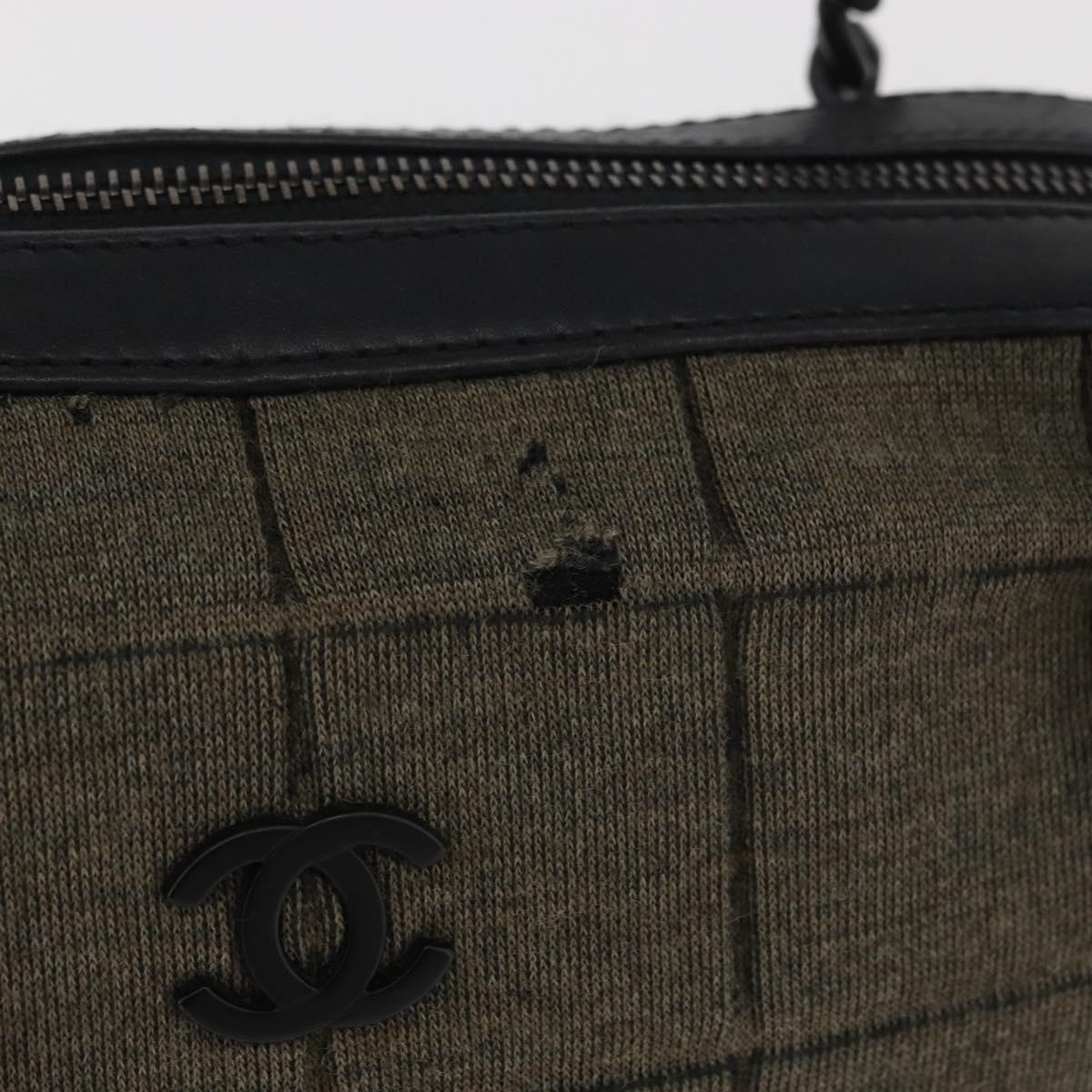 CHANEL Choco Bar Chain Tote Bag Knitted Fabrics Gray CC Auth BA12712