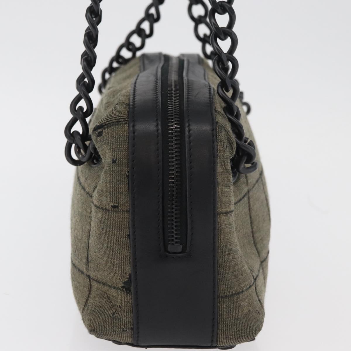 CHANEL Choco Bar Chain Tote Bag Knitted Fabrics Gray CC Auth BA12712