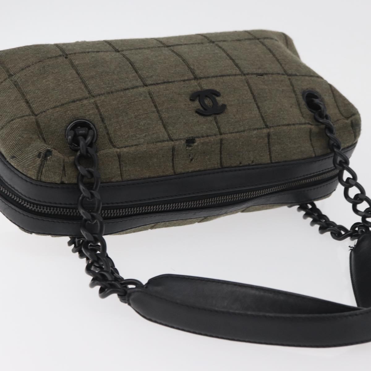CHANEL Choco Bar Chain Tote Bag Knitted Fabrics Gray CC Auth BA12712