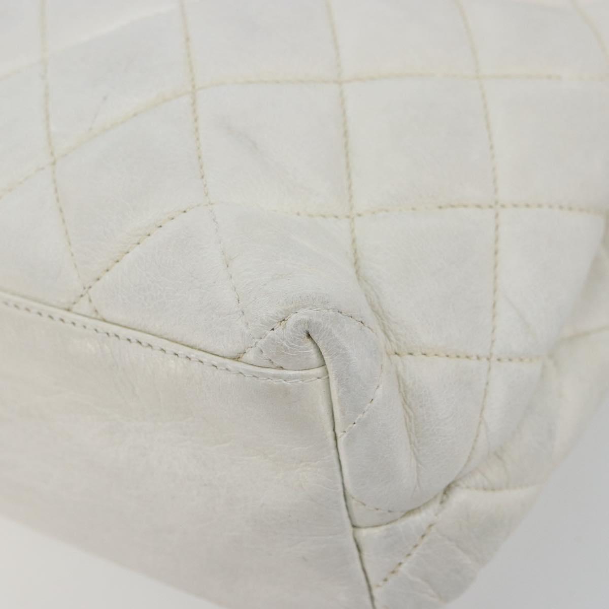 CHANEL Chain Shoulder Bag Lamb Skin White Gold CC Auth BA12714