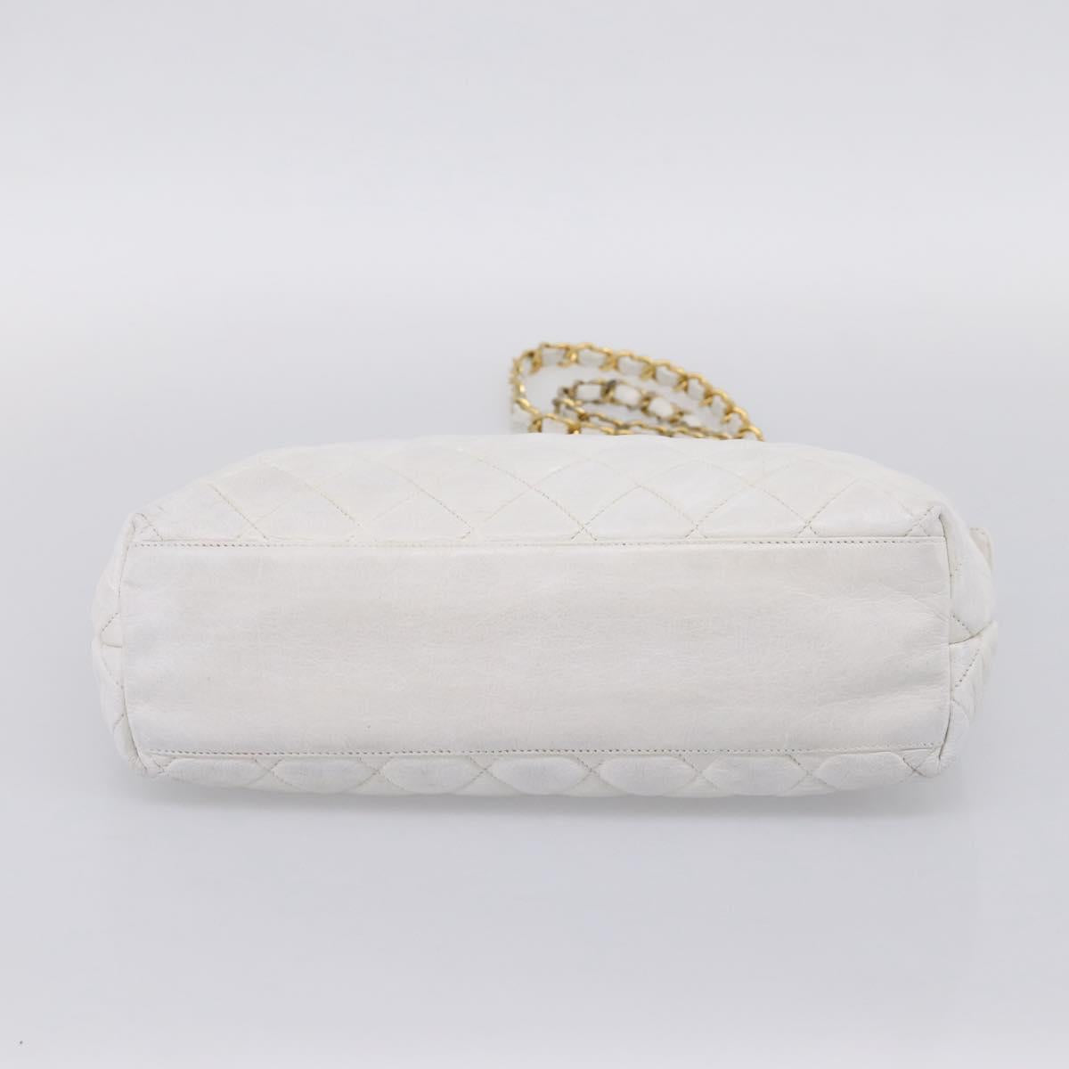 CHANEL Chain Shoulder Bag Lamb Skin White Gold CC Auth BA12714