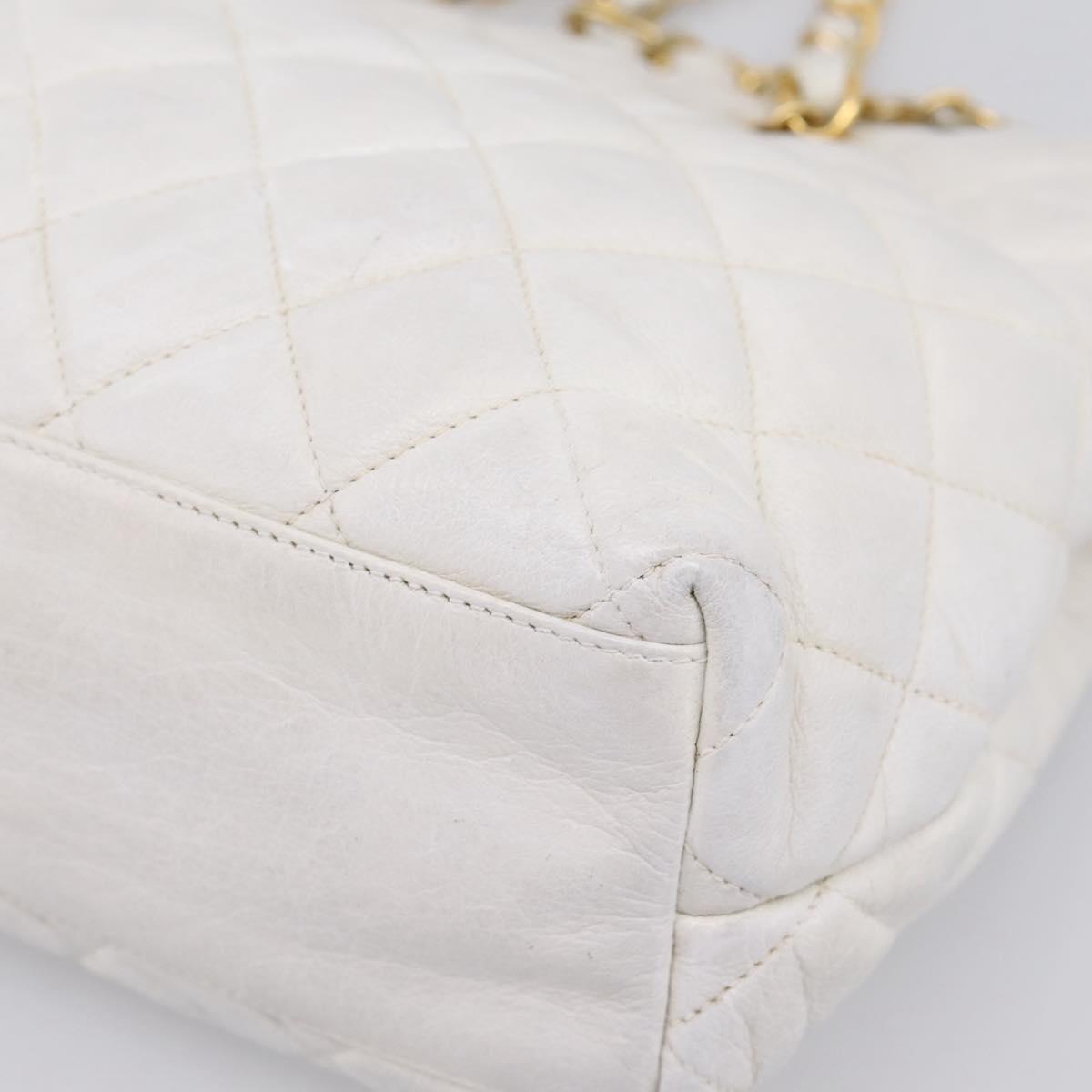CHANEL Chain Shoulder Bag Lamb Skin White Gold CC Auth BA12714