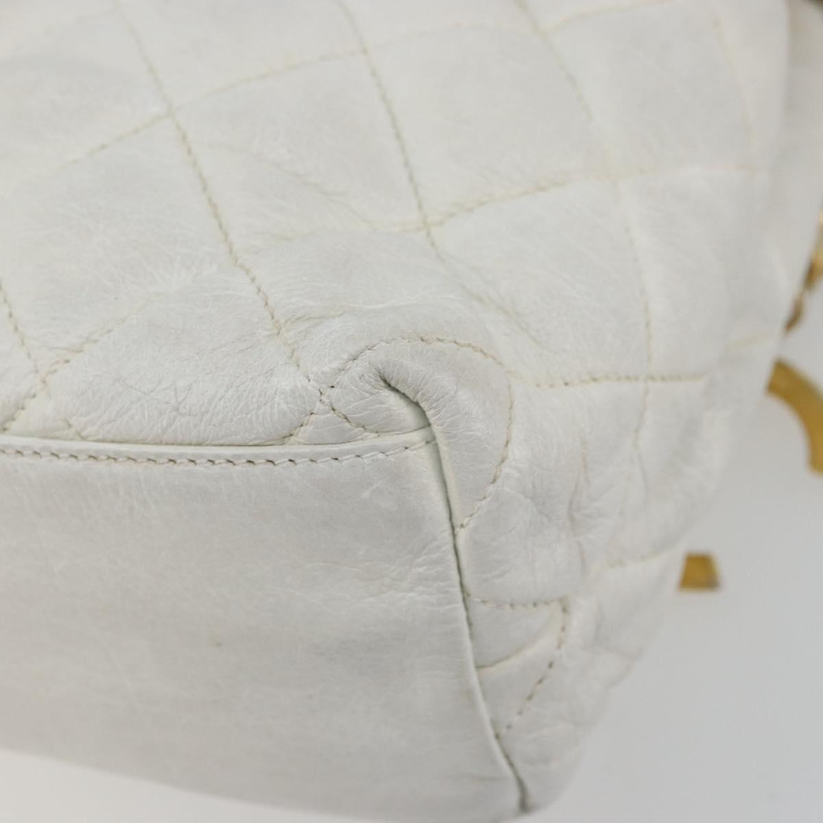 CHANEL Chain Shoulder Bag Lamb Skin White Gold CC Auth BA12714