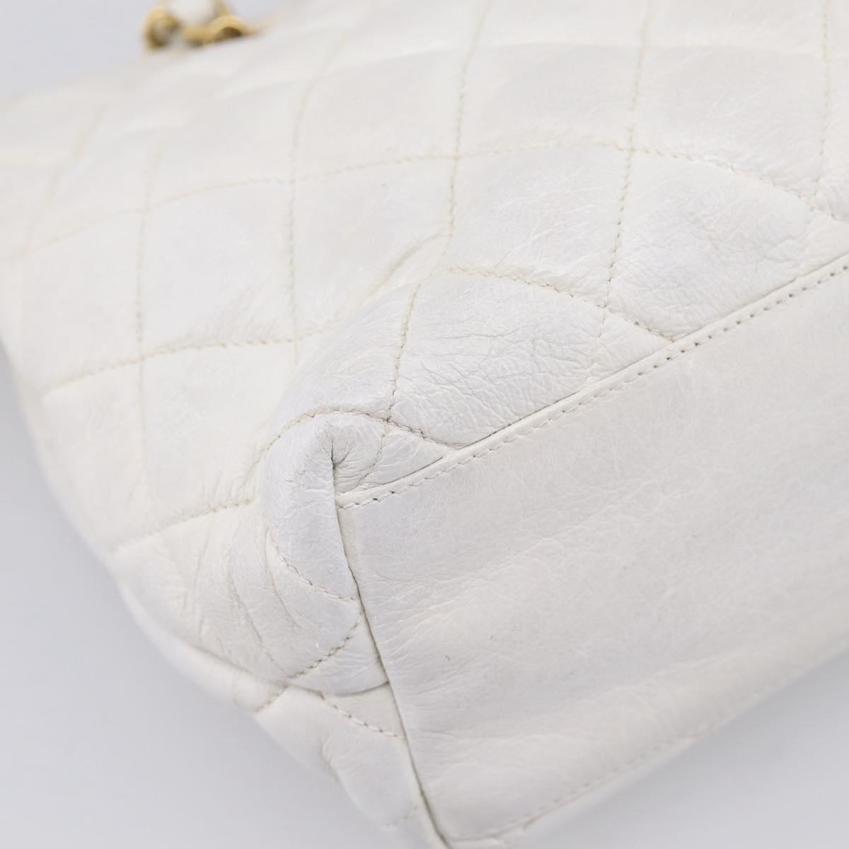 CHANEL Chain Shoulder Bag Lamb Skin White Gold CC Auth BA12714