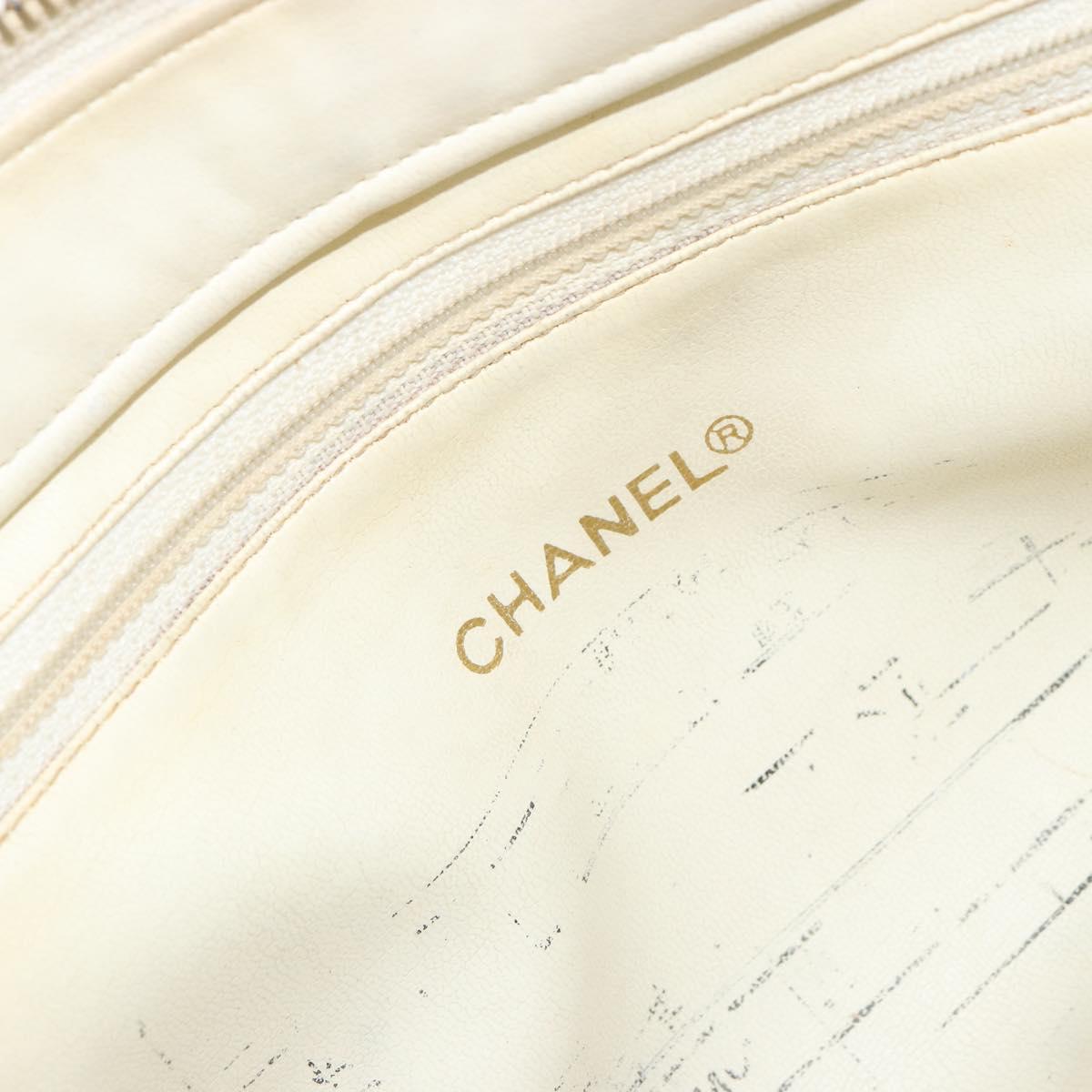 CHANEL Chain Shoulder Bag Lamb Skin White Gold CC Auth BA12714