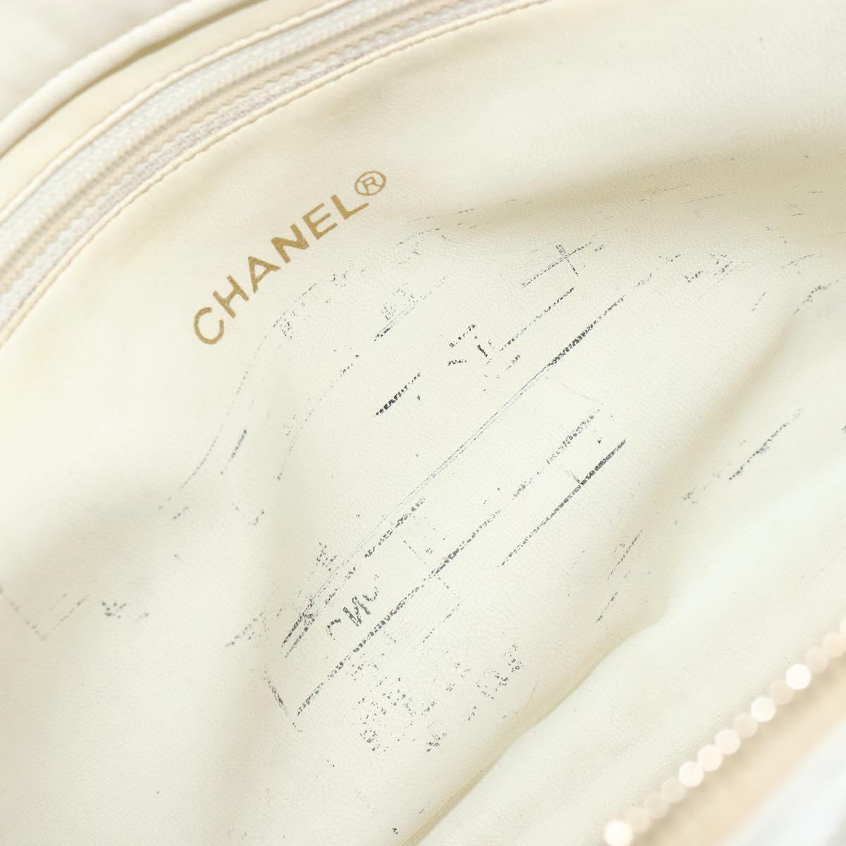 CHANEL Chain Shoulder Bag Lamb Skin White Gold CC Auth BA12714
