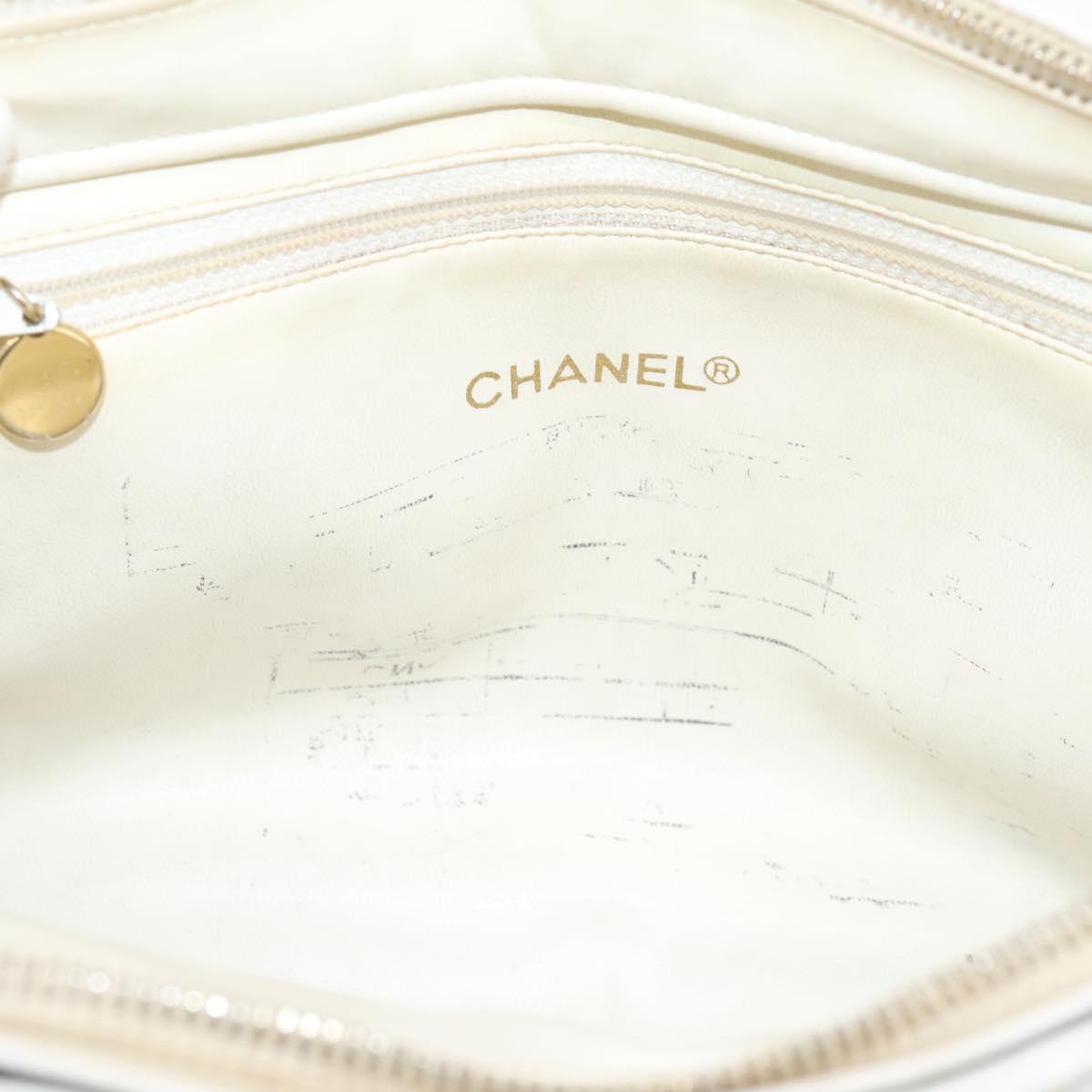 CHANEL Chain Shoulder Bag Lamb Skin White Gold CC Auth BA12714